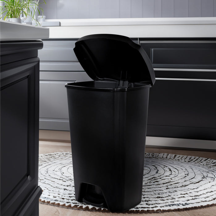 Hefty 12.1 Gallon Trash Can, Plastic Step On Kitchen Trash Can, Black