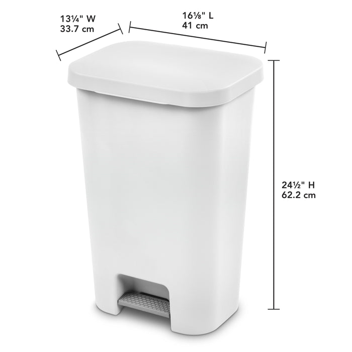 Sterilite 11.9 Gallon StepOn Trash Can, Plastic, Kitchen, White Trash Can