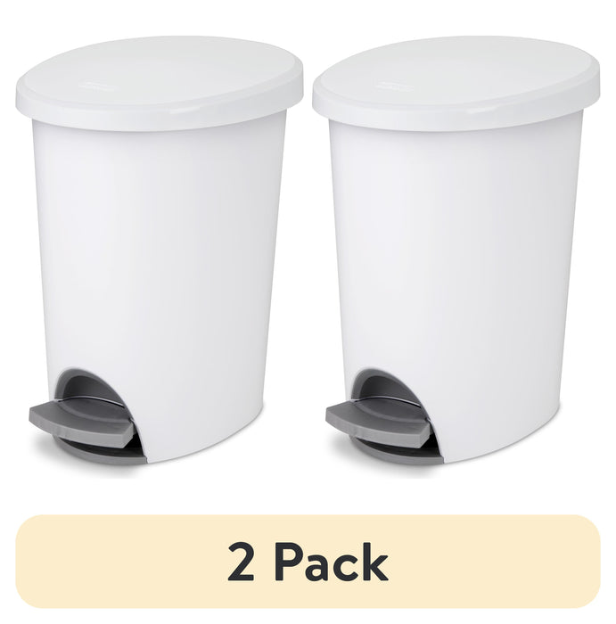 (2 pack) Sterilite 2.6 Gallon Trash Can, Ultra Step On Bathroom Trash Can, White