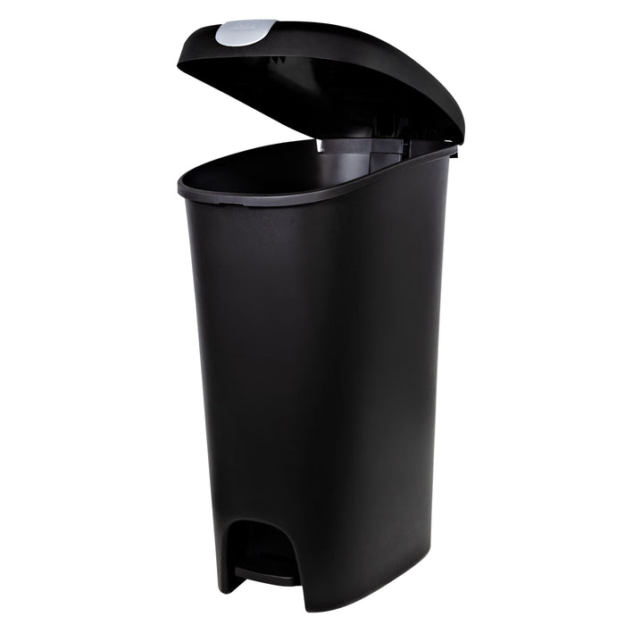 Hefty 12 Gallon Trash Can, Plastic Slim Lockable StepOn Kitchen Trash Can, Black