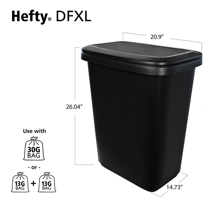 Hefty 20.4 Gallon Trash Can, Plastic Dual Function Divided Extra Large Kitchen Trash Can, Black