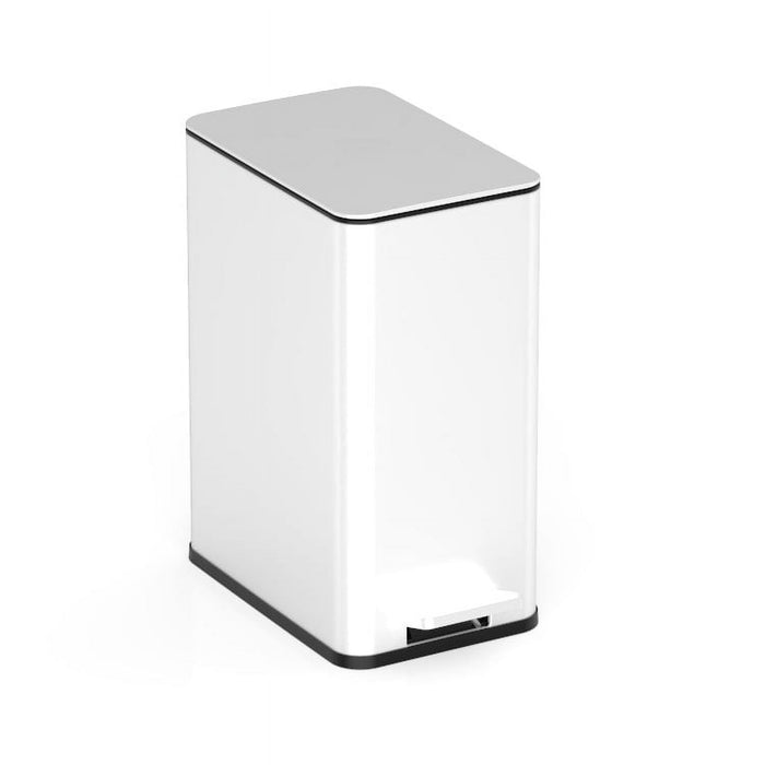 Nine Stars 2.6 Gallon Slim Step-on bathroom trash can, White Stainless Steel