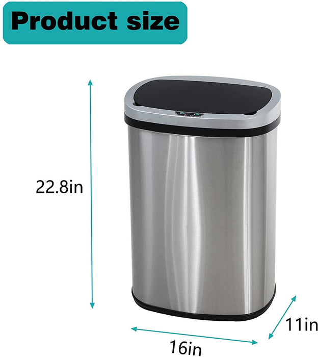 BestOffice 13 Gallon Stainless Steel Touchless Garbage Trash Can with Motion Sensor for Indoor Use(Silver)