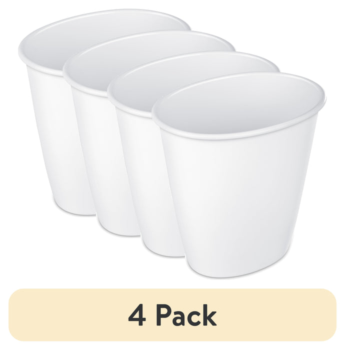 (4 pack) Sterilite 1.5 Gallon Oval Vanity Trash Can, Plastic, Bathroom, White