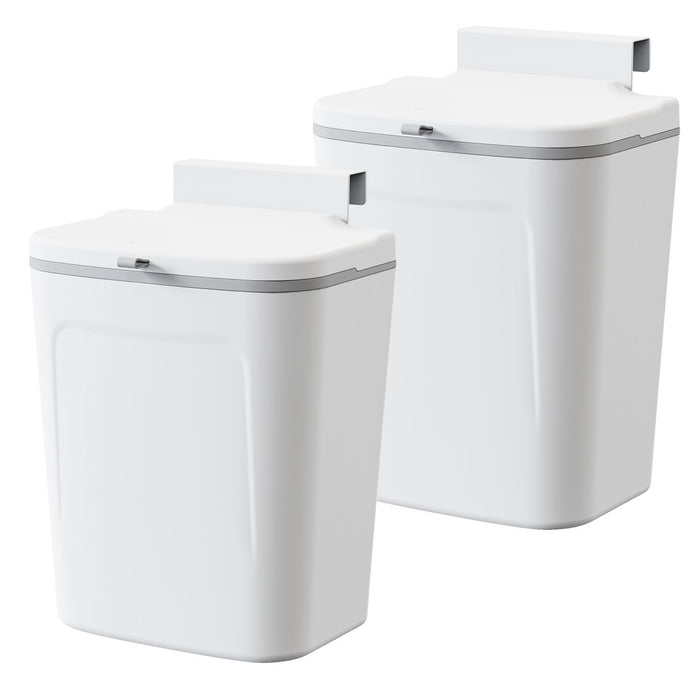 TINANA Hanging Small Trash Can, 2 Gallon Kitchen Waste Bin for Counter Top or Under Sink, 2 Pack Mountable Indoor Compost Bucket - White