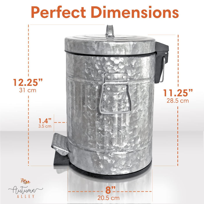 Autumn Alley Galvanized Metal Farmhouse Pedal Garbage Can - Modern Farmhouse Bathroom Accessories