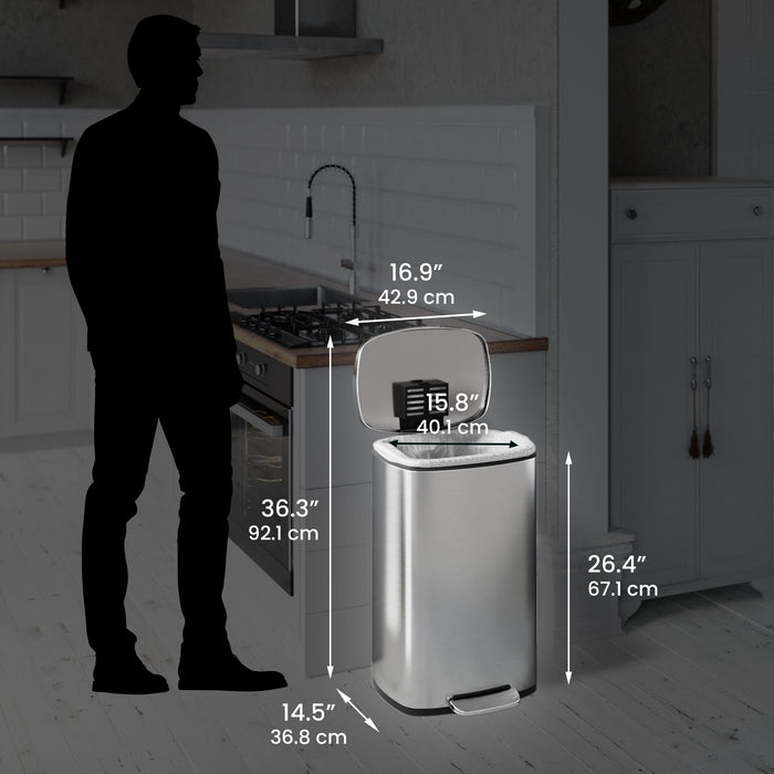 iTouchless SoftStep 13.2 Gallon Step Pedal Garbage Can, Stainless Steel, 50 Liter, Kitchen Trash Bin