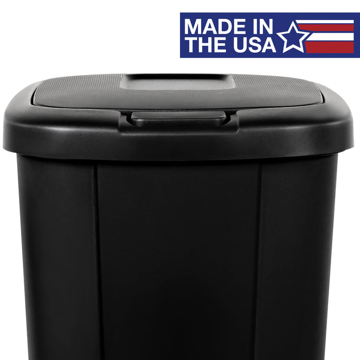 Hefty 13.3 Gallon Trash Can, Plastic Touch Top Kitchen Trash Can, Black (2 Pack)