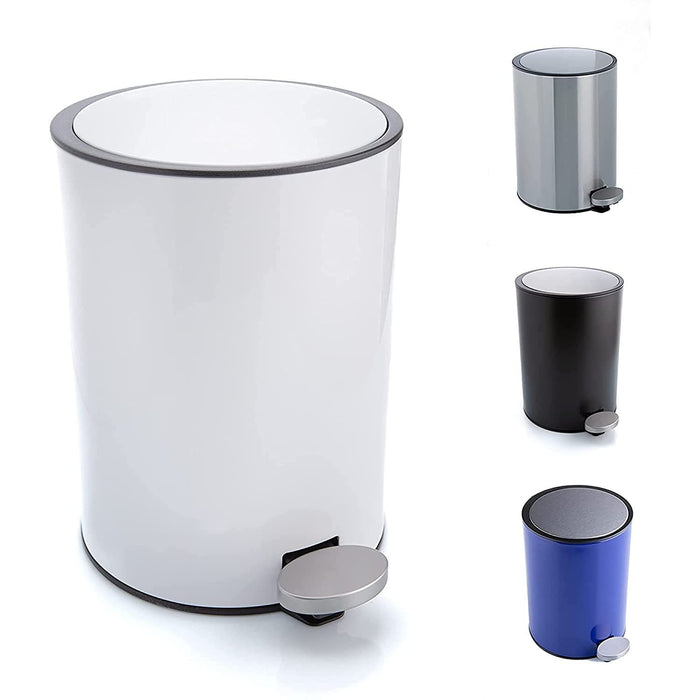 Bamodi Mini Step Trash Can 0.8 Gallons White - Soft-Closing System - Small Lidded Trash - Removable Inner Bucket