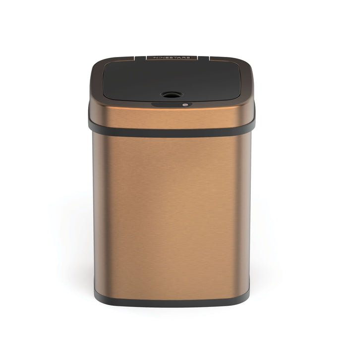 Nine Stars 3.2 Gallon Trash Can, Touchless Bathroom Trash Can, Gold Stainless Steel