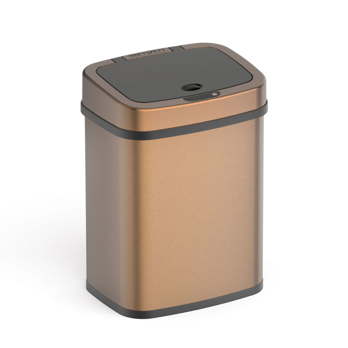 Nine Stars 3.2 Gallon Trash Can, Touchless Bathroom Trash Can, Gold Stainless Steel