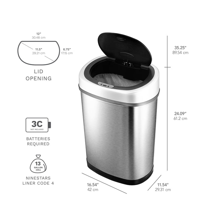 Nine Stars 11.1 Gal / 42L Motion Sensor Oval Trash Can, Fingerprint-Resistant Stainless Steel