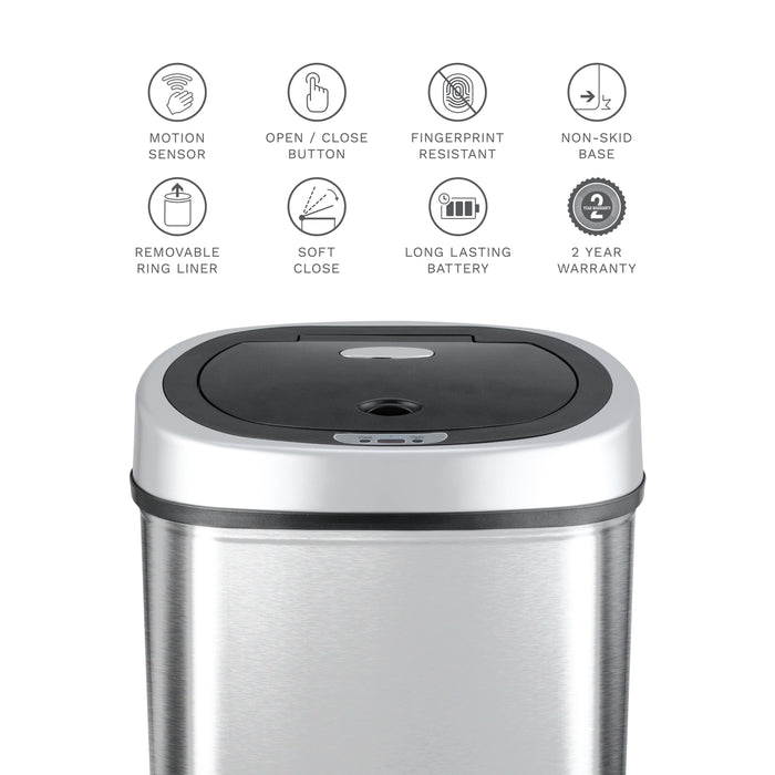 Nine Stars 11.1 Gal / 42L Motion Sensor Oval Trash Can, Fingerprint-Resistant Stainless Steel