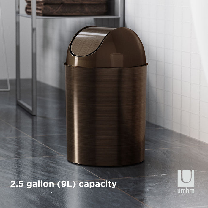 Umbra 2.5 gal Mezzo Plastic Swing Top Lid Bathroom Trash Can, Bronze