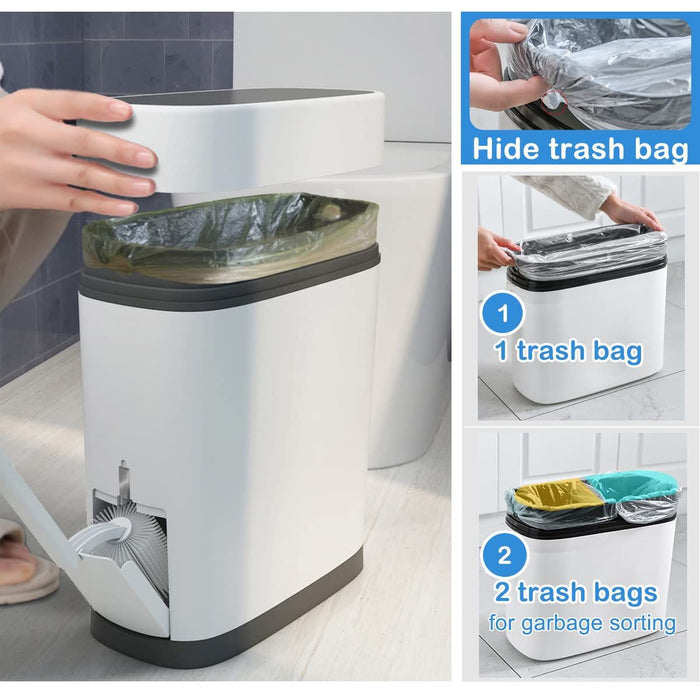 3.7 Gallons Bathroom Trash Can with Toilet Brush Holder, Hand Pressed Trash Cans