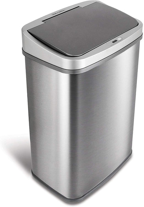 Nine Stars 13.2 Gallon Trash Can, Touchless Kitchen Trash Can, Stainless Steel with Gunmetal Trim