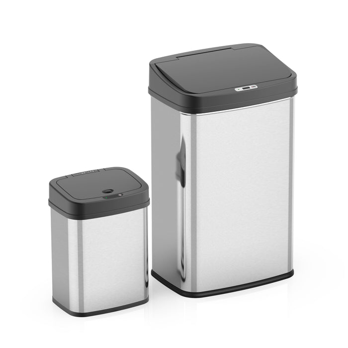 Ninestars Motion Sensor Trashcan Combo- 13.2 Ga + 4 Ga, Stainless Steel w/ Black Lid