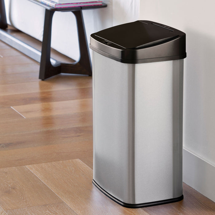 Ninestars Motion Sensor Trashcan Combo- 13.2 Ga + 4 Ga, Stainless Steel w/ Black Lid