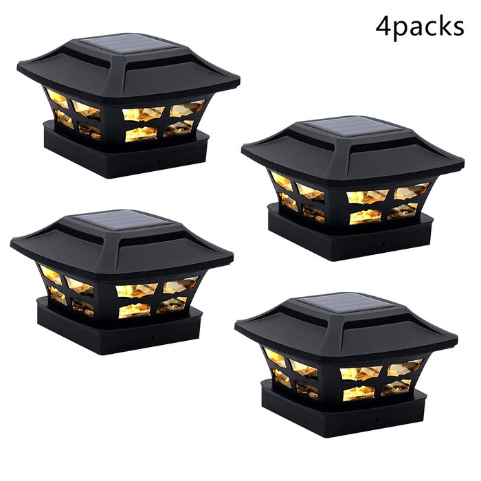 Solar Post Cap Lights 4 Pack, 4x4 Outdoor Solar Powered Post Cap Lights, Waterproof LED Fence Lights for Garden Yard Deck Patio Decoration, Black