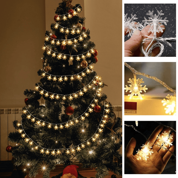 Syenll Christmas Snowflake Lights, 19.7ft 40 LED Fairy String Lights, Decorative Hanging Lights for Patio Party Wall Decor, Warm White