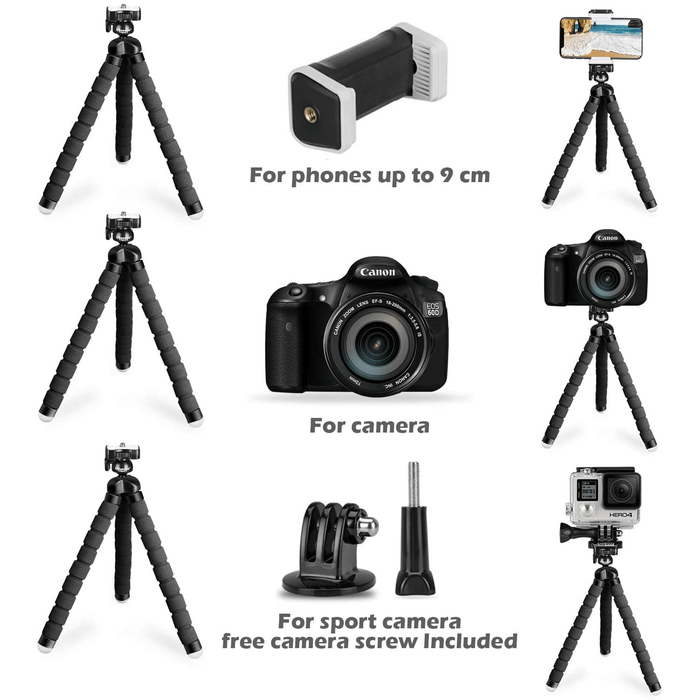 Cell Phone Tripod with Wireless Remote, Flexible Camera Tripod with Wireless Remote for iPhone, Samsung, Smartphone Stand for iPhone, Go Pro, Digital Action Camera