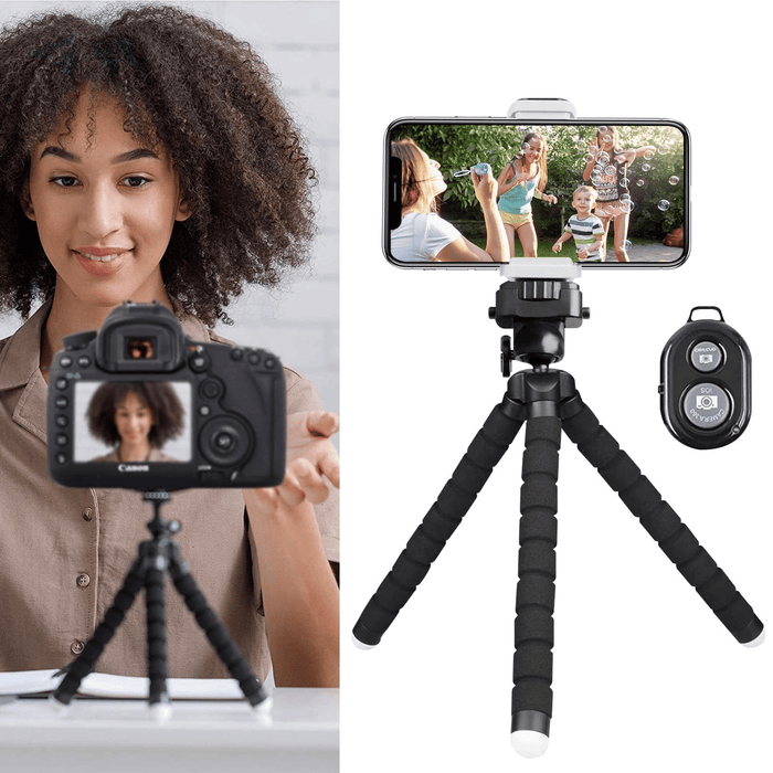 Cell Phone Tripod with Wireless Remote, Flexible Camera Tripod with Wireless Remote for iPhone, Samsung, Smartphone Stand for iPhone, Go Pro, Digital Action Camera