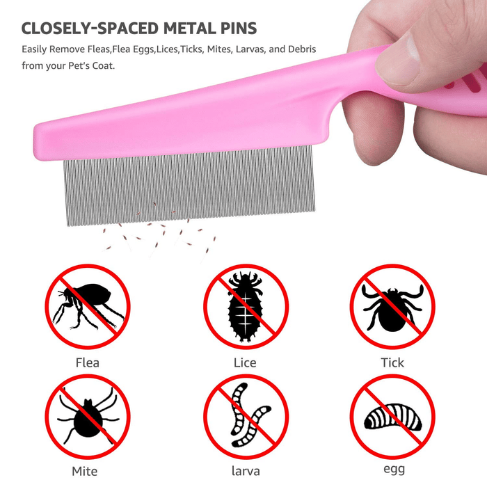 Dog Combs for Cats Dogs, Pet Grooming Combs Set for Removing Float Hair Combing Tangled Hair, Durable Tear Stain Dog Combs Flea Comb for Cats Dogs