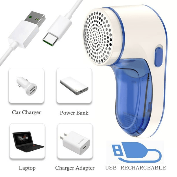 Electric Lint Remover, USB Rechargeable Fabric Shaver for Clothes, Cordless Bobble Sweater Defuzzer with 3 Blades for Fuzz, Pills, Bobbles, Blue