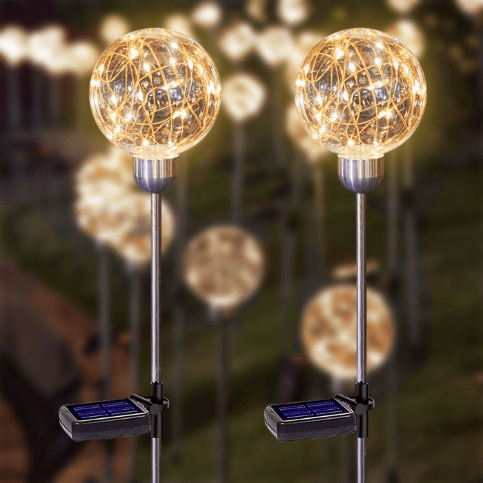 Outdoor Solar Garden Lights, 2 Pack Solar Powered Magic Globe Light, Warm White LED Solar Stake Lights for Patio Backyard Pathway Party Decoration