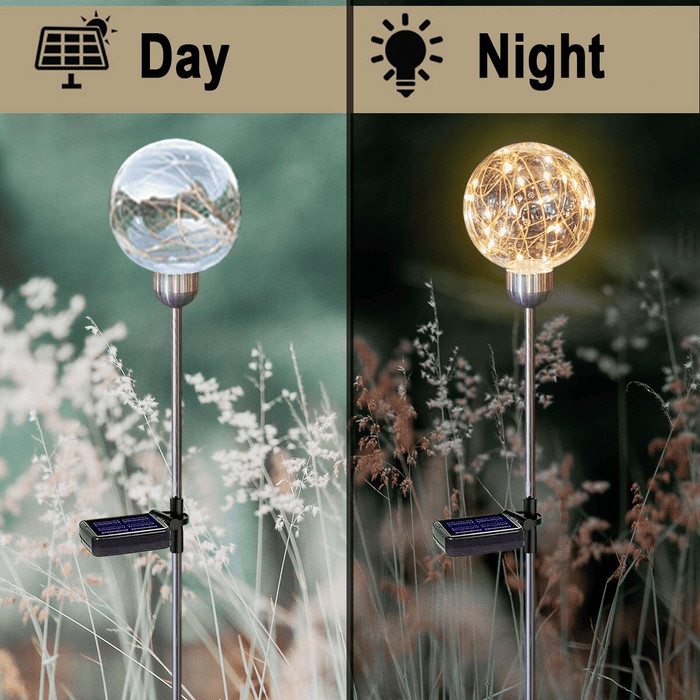 Outdoor Solar Garden Lights, 2 Pack Solar Powered Magic Globe Light, Warm White LED Solar Stake Lights for Patio Backyard Pathway Party Decoration