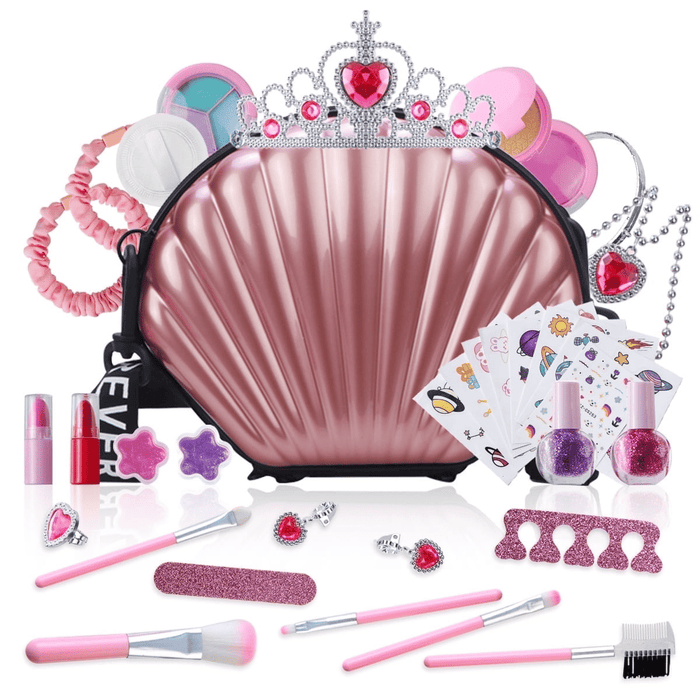 Syenll Kids Makeup Kit for Girls, Real Washable Makeup Set with Pink Shell Bag, Princess Cosmetic Toy for Christmas Birthday Gifts