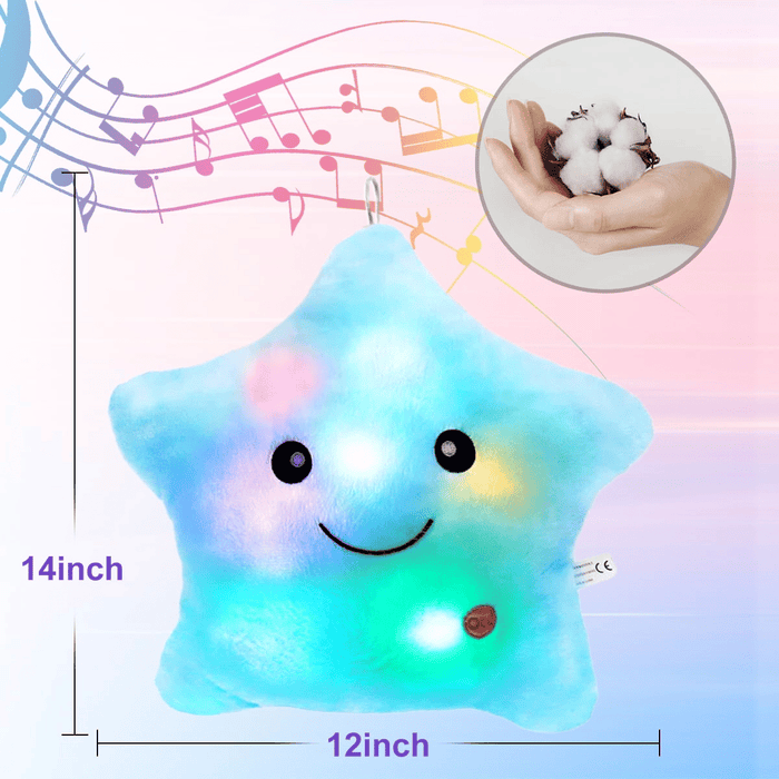 Twinkle Star Plush Pillow, LED Night Light Glowing Cushions, Creative Stuffed Toys Birthday Christmas Gifts for Kids Toddlers, Blue