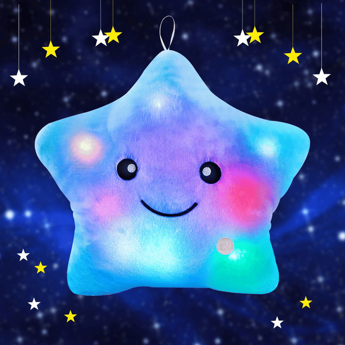 Twinkle Star Plush Pillow, LED Night Light Glowing Cushions, Creative Stuffed Toys Birthday Christmas Gifts for Kids Toddlers, Blue