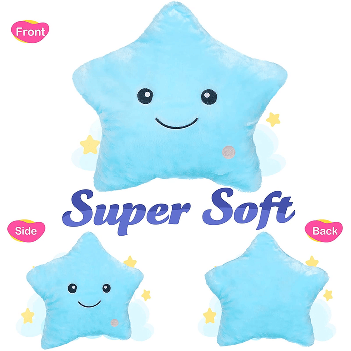 Twinkle Star Plush Pillow, LED Night Light Glowing Cushions, Creative Stuffed Toys Birthday Christmas Gifts for Kids Toddlers, Blue