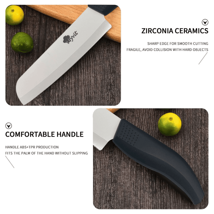 Rust Proof Ceramic Knife with Cover for Home Kitchen, 5 Piece Professional Knife Set with Chef Knife, Utility Knife, Paring Knife and Fruit Knife (Black)