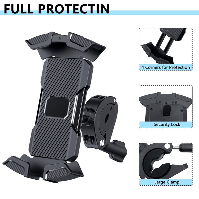 Bike Phone Holder, Rotatable Motorcycle Phone Mount, Handlebar Bicycle Scooter Phone Clamp Compatible with 4.7" to 6.8" Smartphones