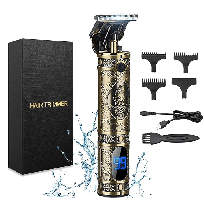 Hair Clippers for Men, Zero Gapped Trimmer, Professional T Blade Trimmer for Hair Cutting, Rechargeable Shaver Kits with LED Display, Gold