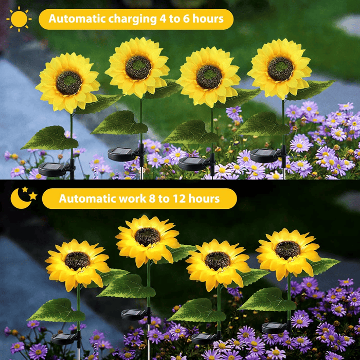 2 Pack Sunflower Solar Lights, Outdoor Solar Garden Lights, Waterproof Decorative LED Landscape Lights for Patio Lawn Yard