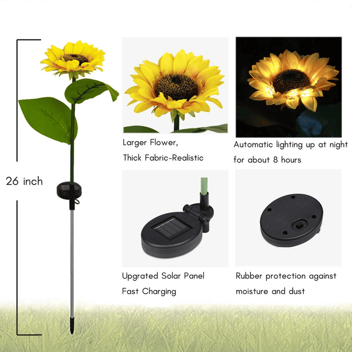 2 Pack Sunflower Solar Lights, Outdoor Solar Garden Lights, Waterproof Decorative LED Landscape Lights for Patio Lawn Yard