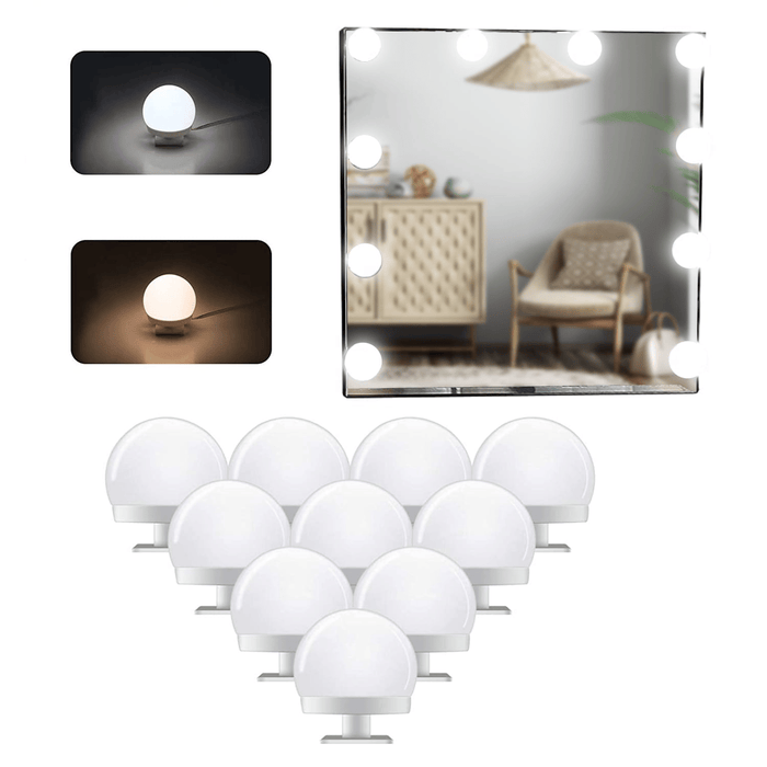 Vanity Mirror Lights, Hollywood Style Makeup Mirror Lights with 10 Dimmable LED Bulbs with Stickers, Vanity Makeup Lights for Bathroom and Dressing Table, Mirror Not Included