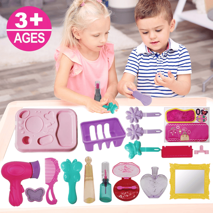 Little Girls Princess Cosmetic Toys with Carry Case, Pretend Play Makeup Set for Girls, Beauty Hair Styling Set for for 3 4 5 6 Year Old Toddlers (21 Pcs)