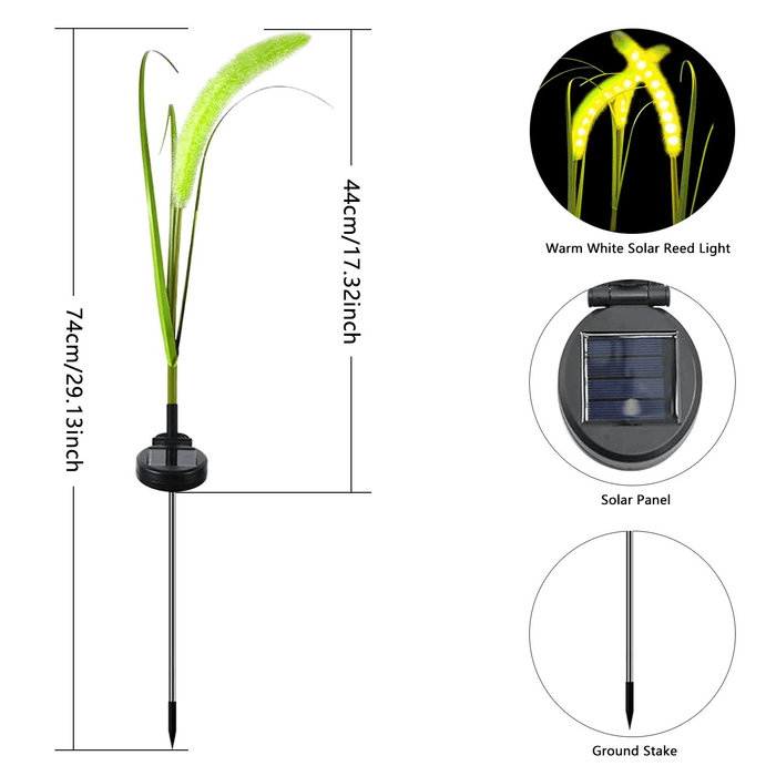 2 Pack Solar Reed Lights, Solar Dogtail Grass Plug Lamp for Outdoor, Waterproof Solar Garden Light for Pathway Patio Yard Decoration