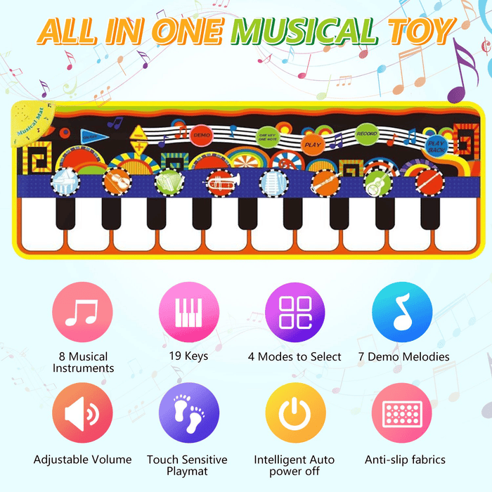 Toddler Musical Piano Mat, 19 Keys Piano Keyboard Floor Mat, Kids Tunes Playmat Dance Mat Birthday Gift for Boys Girls ( 43.3x14.2in )