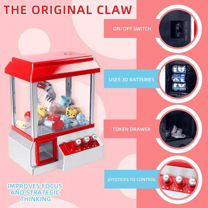 Claw Machine Arcade Game, Mini Claw Toy with Sound, Candy Grabber Prize Dispenser Vending Machine Christmas Birthday Gift for Boys Girls