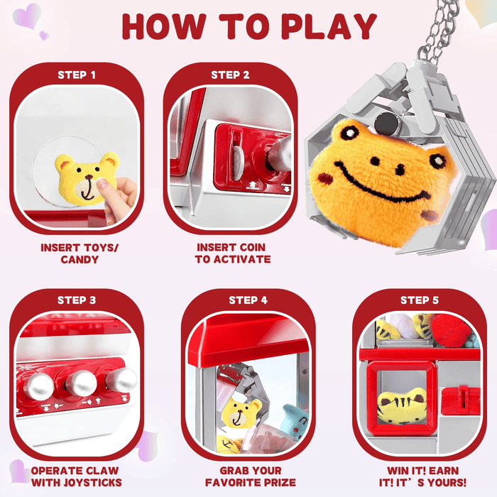 Claw Machine Arcade Game, Mini Claw Toy with Sound, Candy Grabber Prize Dispenser Vending Machine Christmas Birthday Gift for Boys Girls