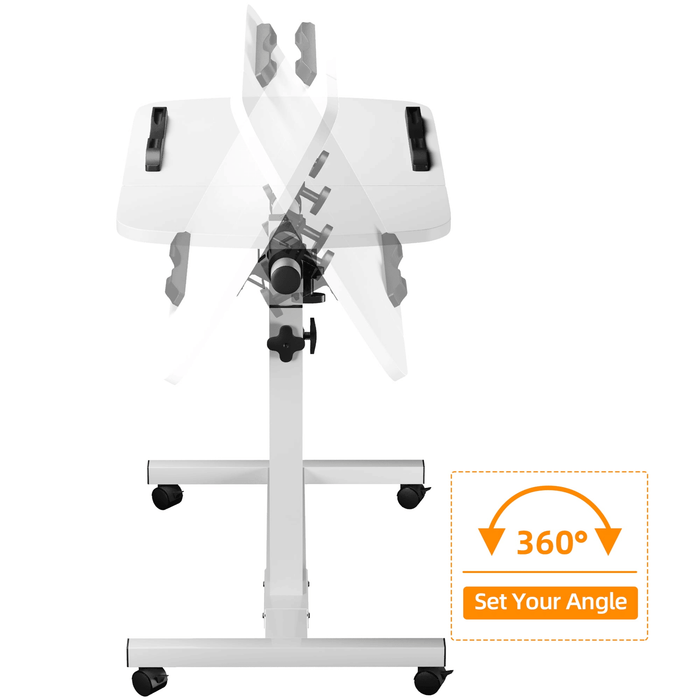 Kekoy Overbed Table Hospital Table with Wheels Adjustable Height, Rolling Laptop Side Tilt Tables Adjustable Over the bed for Hospital and Home Use, White