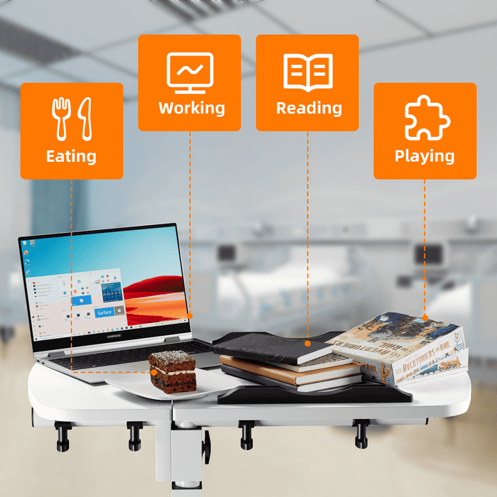 Kekoy Overbed Table Hospital Table with Wheels Adjustable Height, Rolling Laptop Side Tilt Tables Adjustable Over the bed for Hospital and Home Use, White