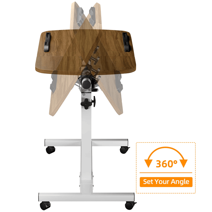 Kekoy Adjustable Overbed Bedside Table with Wheels, Rolling Laptop Side Tilt Table with Adjustable Height for Hospital and Home Use, Walnut Brown
