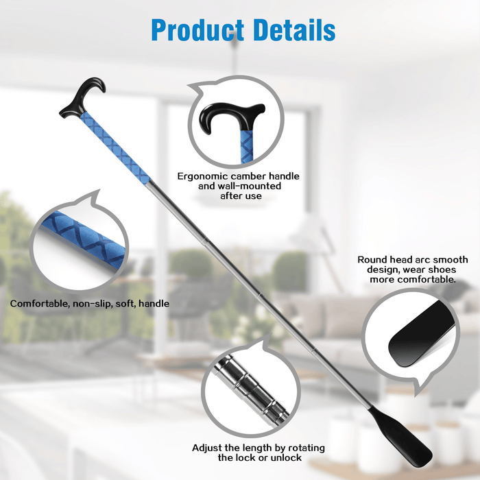 KEKOY Shoe Horn with Long Handle, 14" to 34" Adjustable and Retractable Expander Shoe Stick, Portable Stainless Steel Long Shoehorn for Seniors with Travel Bag
