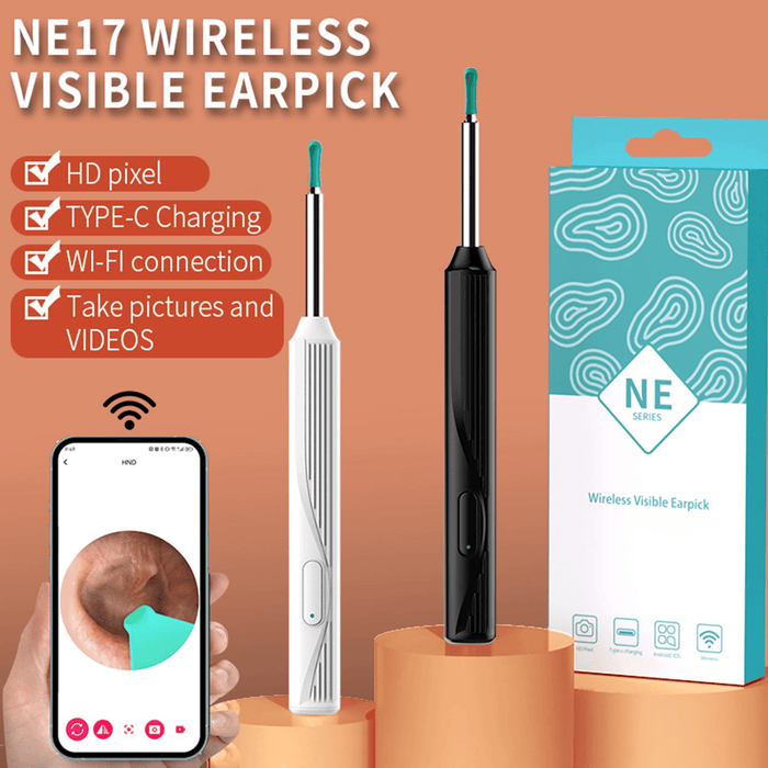 KEKOY Ear Camera and Wax Remover with 8 Pcs Ear Clean Set, Ear Wax Removal Tool, Ear Cleaner with 1296P Camera and 6 Light, Smart Visual Earwax Cleaning Kit for Daily Ear Pick